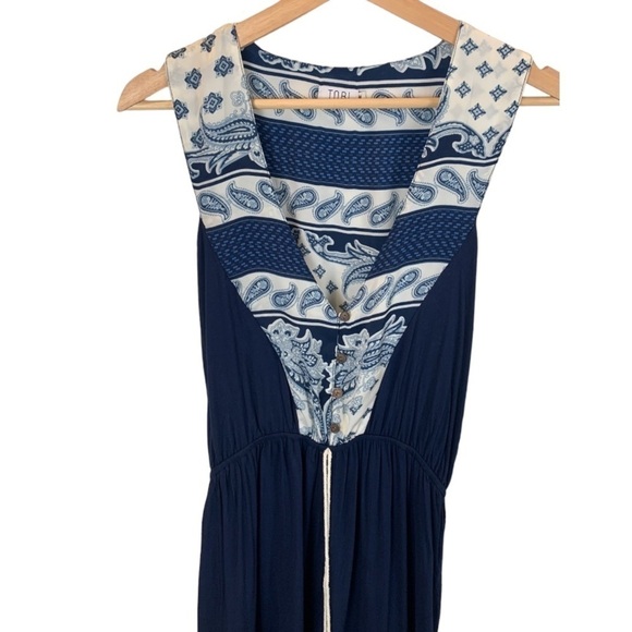 Tobi Wide Leg Long Line Sleeveless Navy Blue Bandanna Paisley Jumpsuit sz M - Picture 2 of 10